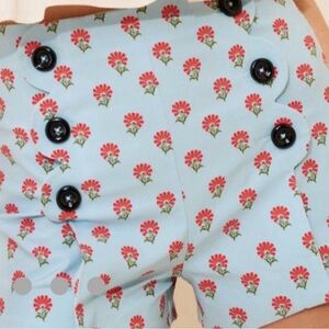 Maeve High Waist Floral Shorts - Light Blue and Red